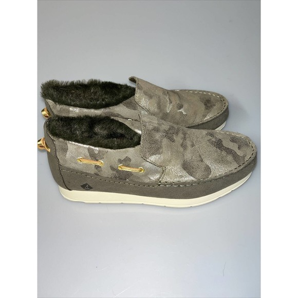 Sperry Size 7.5 M MOC-SIDER Olive Leather Moccasin Loafers New Women's Shoes - Picture 2 of 11